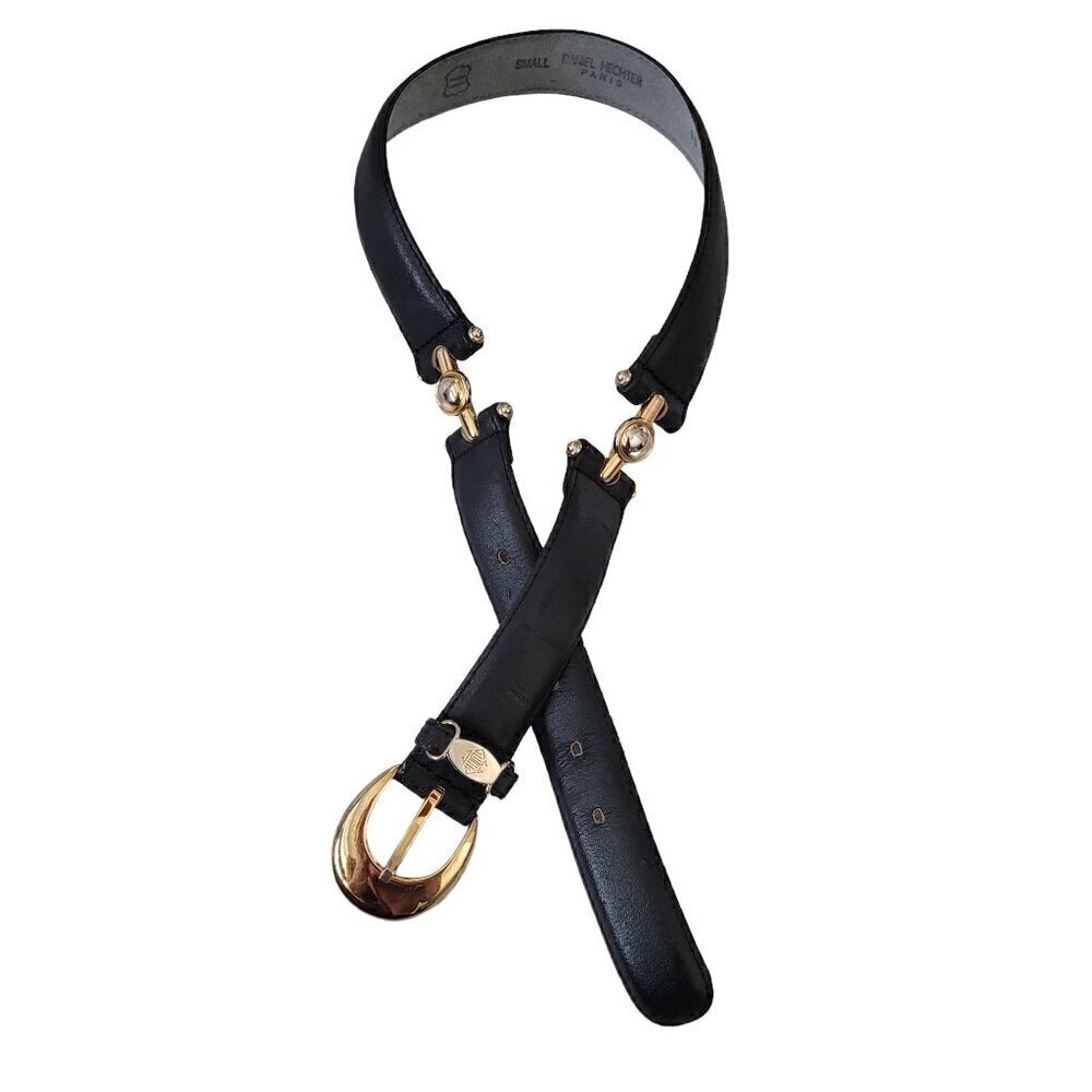 Vintage Daniel Hechter Paris Black Leather Belt Gold Hardware